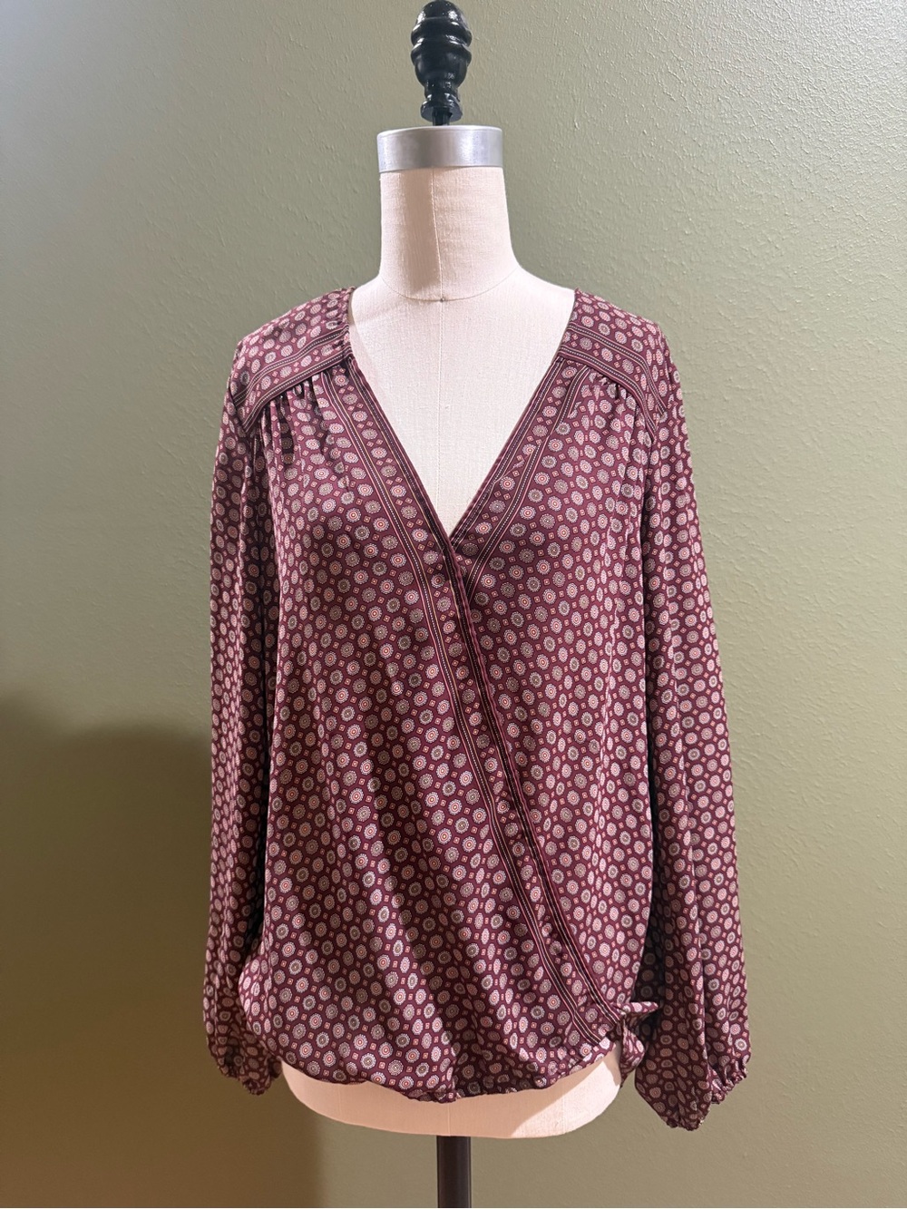 Max Studio Burgundy Printed Surplice Blouse